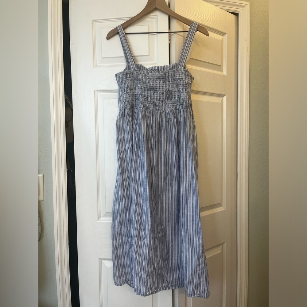 Melissa Odabash Celine Blue Striped Button-front Belted Midi Dress Cotton - Picture 7 of 7